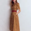 Ivy Cotton Midi Dress Brown Painted Dot Spaced Ivy Cotton Midi Dress Brown Painted Dot Spaced
