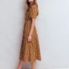 Ivy Cotton Midi Dress Brown Painted Dot Spaced Ivy Cotton Midi Dress Brown Painted Dot Spaced