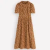 Ivy Cotton Midi Dress Brown Painted Dot Spaced Ivy Cotton Midi Dress Brown Painted Dot Spaced