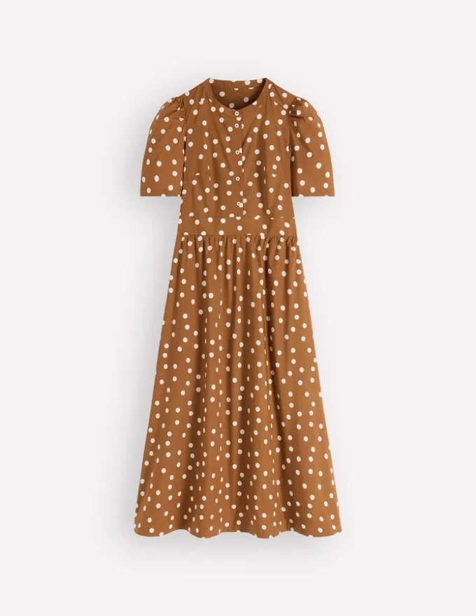 Ivy Cotton Midi Dress Brown Painted Dot Spaced Ivy Cotton Midi Dress Brown Painted Dot Spaced