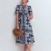 Ivy Cotton Midi Dress French Navy Botanical Charm Ivy Cotton Midi Dress French Navy Botanical Charm