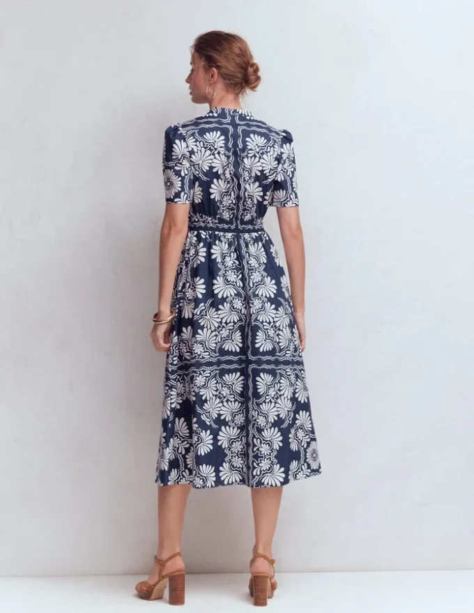 Ivy Cotton Midi Dress French Navy Botanical Charm Ivy Cotton Midi Dress French Navy Botanical Charm