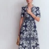 Ivy Cotton Midi Dress French Navy Botanical Charm Ivy Cotton Midi Dress French Navy Botanical Charm