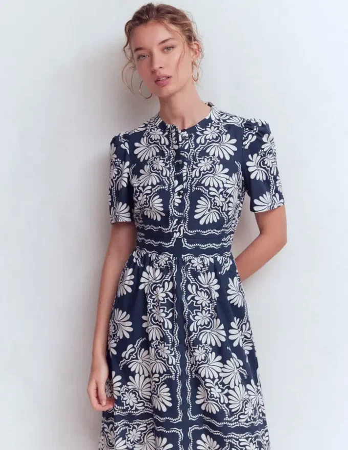 Ivy Cotton Midi Dress French Navy Botanical Charm Ivy Cotton Midi Dress French Navy Botanical Charm