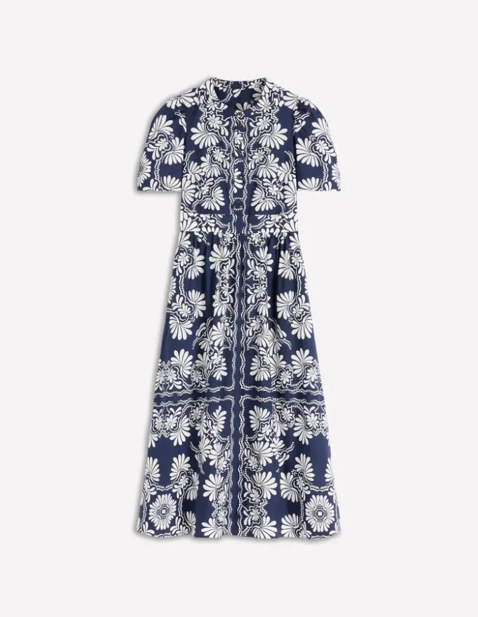 Ivy Cotton Midi Dress French Navy Botanical Charm Ivy Cotton Midi Dress French Navy Botanical Charm