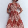 Ivy Cotton Midi Dress Rust Embroidery Ivy Cotton Midi Dress Rust Embroidery