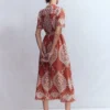 Ivy Cotton Midi Dress Rust Embroidery Ivy Cotton Midi Dress Rust Embroidery