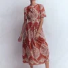 Ivy Cotton Midi Dress Rust Embroidery Ivy Cotton Midi Dress Rust Embroidery