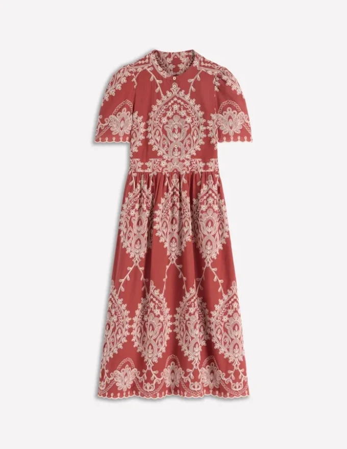 Ivy Cotton Midi Dress Rust Embroidery Ivy Cotton Midi Dress Rust Embroidery
