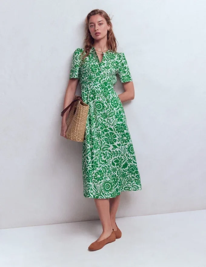 Ivy Cotton Midi Dress Verdant Green, Meadow Scatter Ivy Cotton Midi Dress Verdant Green, Meadow Scatter