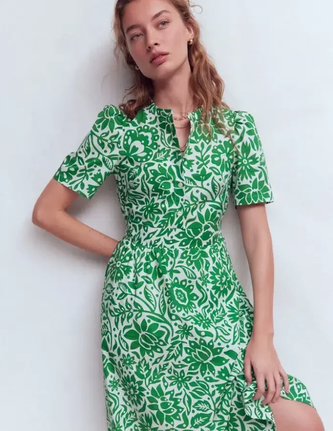 Ivy Cotton Midi Dress Verdant Green, Meadow Scatter Ivy Cotton Midi Dress Verdant Green, Meadow Scatter