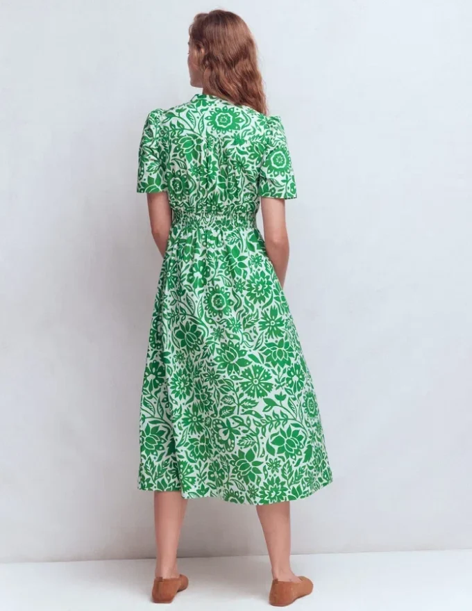 Ivy Cotton Midi Dress Verdant Green, Meadow Scatter Ivy Cotton Midi Dress Verdant Green, Meadow Scatter