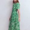 Ivy Cotton Midi Dress Verdant Green, Meadow Scatter Ivy Cotton Midi Dress Verdant Green, Meadow Scatter