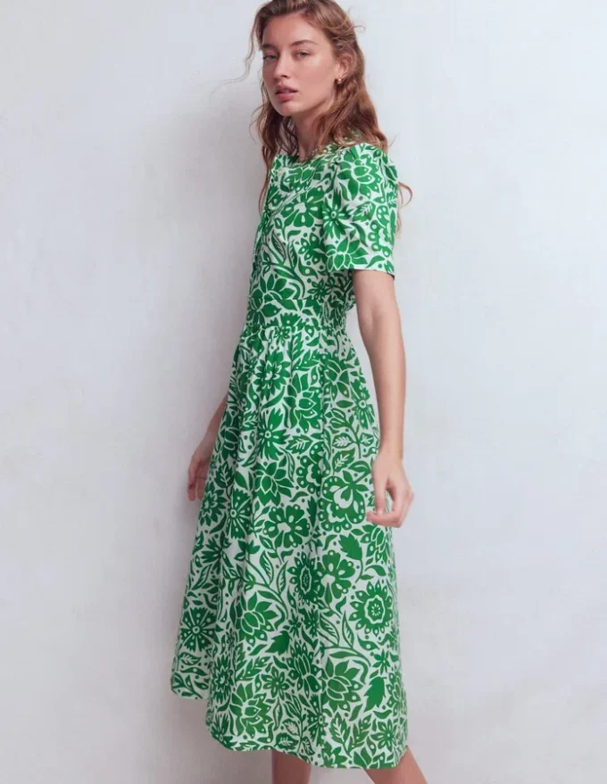 Ivy Cotton Midi Dress Verdant Green, Meadow Scatter Ivy Cotton Midi Dress Verdant Green, Meadow Scatter