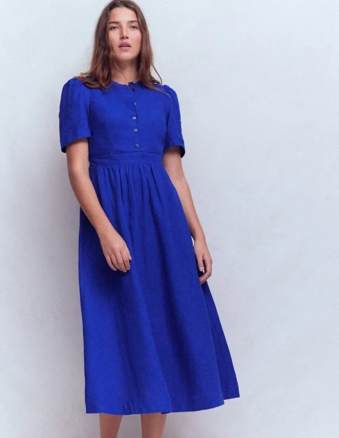 Ivy Linen Midi Dress Bright Blue Ivy Linen Midi Dress Bright Blue