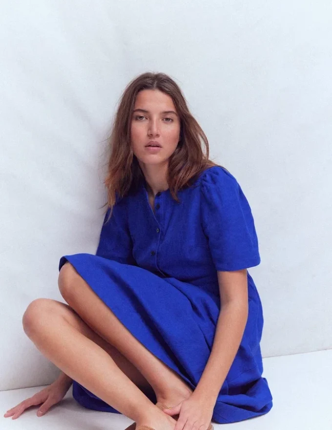 Ivy Linen Midi Dress Bright Blue Ivy Linen Midi Dress Bright Blue
