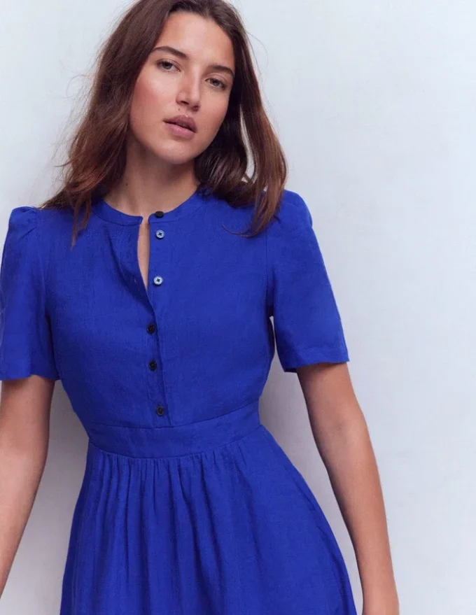 Ivy Linen Midi Dress Bright Blue Ivy Linen Midi Dress Bright Blue
