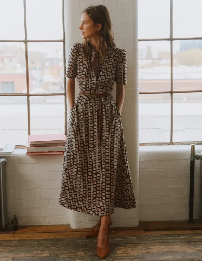 Ivy Linen Midi Dress French Navy, Rope Trellis Ivy Linen Midi Dress French Navy, Rope Trellis