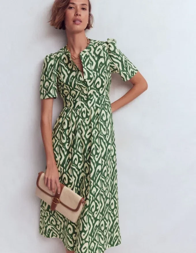 Ivy Linen Midi Dress Hunter Green Ikat Ivy Linen Midi Dress Hunter Green Ikat