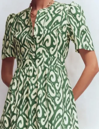 Ivy Linen Midi Dress Hunter Green Ikat