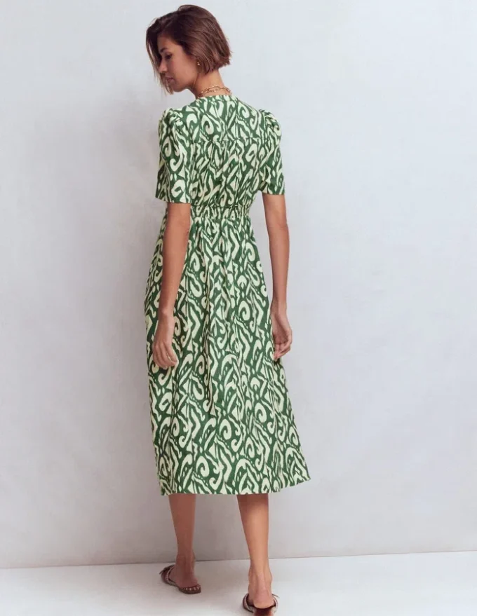 Ivy Linen Midi Dress Hunter Green Ikat Ivy Linen Midi Dress Hunter Green Ikat
