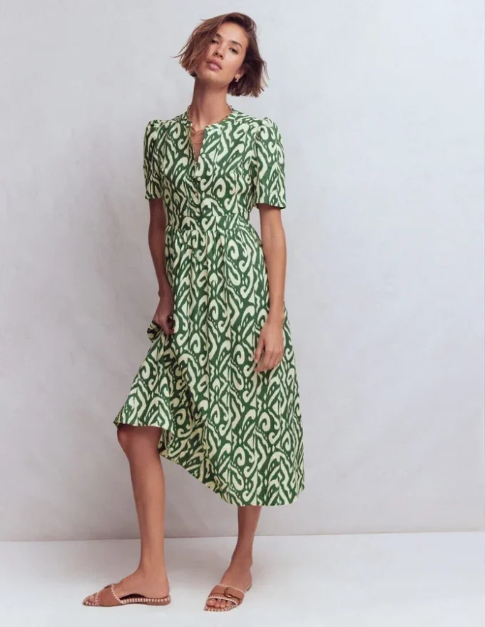 Ivy Linen Midi Dress Hunter Green Ikat Ivy Linen Midi Dress Hunter Green Ikat