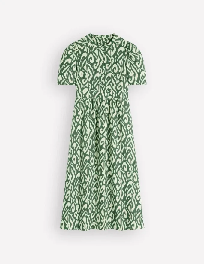 Ivy Linen Midi Dress Hunter Green Ikat Ivy Linen Midi Dress Hunter Green Ikat