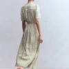 Ivy Linen Midi Dress Olive, Ivory Stripe Ivy Linen Midi Dress Olive, Ivory Stripe