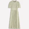 Ivy Linen Midi Dress Olive, Ivory Stripe Ivy Linen Midi Dress Olive, Ivory Stripe