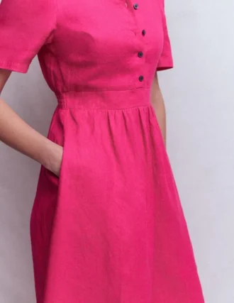Ivy Linen Midi Dress Pink Peony