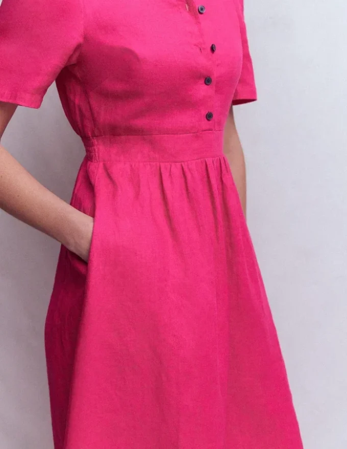 Ivy Linen Midi Dress Pink Peony Ivy Linen Midi Dress Pink Peony