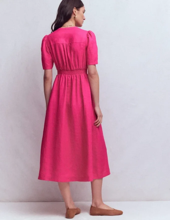 Ivy Linen Midi Dress Pink Peony Ivy Linen Midi Dress Pink Peony