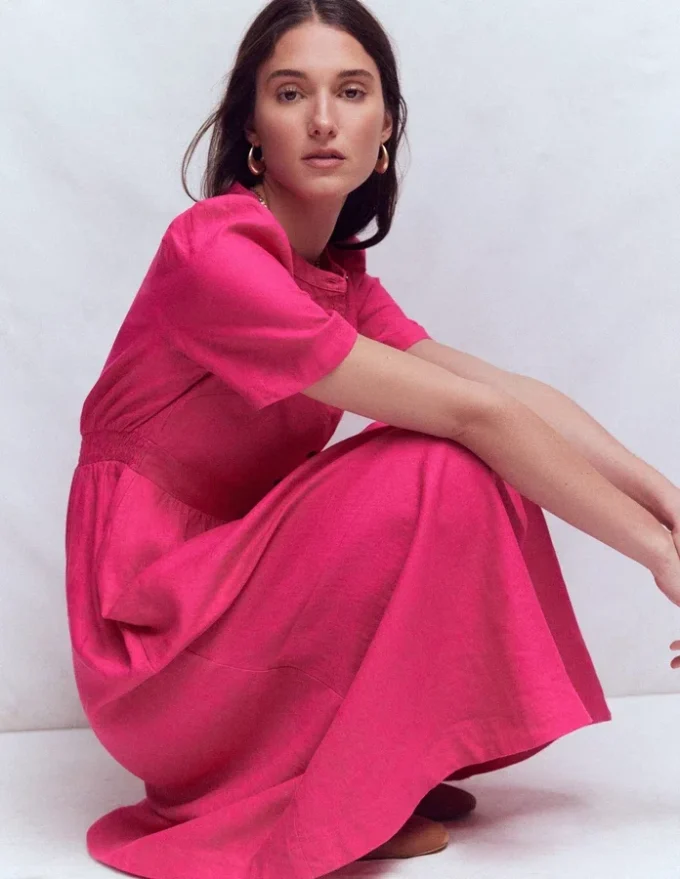 Ivy Linen Midi Dress Pink Peony Ivy Linen Midi Dress Pink Peony