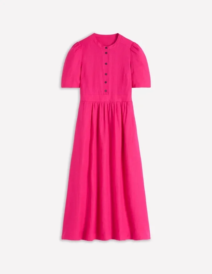 Ivy Linen Midi Dress Pink Peony Ivy Linen Midi Dress Pink Peony