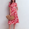 Ivy Linen Midi Dress Red Shadow Blossom Ivy Linen Midi Dress Red Shadow Blossom