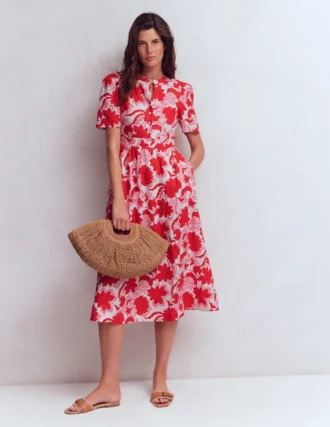 Ivy Linen Midi Dress Red Shadow Blossom