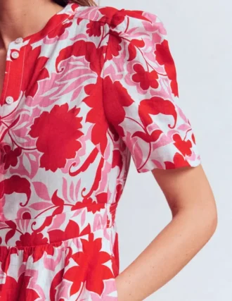 Ivy Linen Midi Dress Red Shadow Blossom