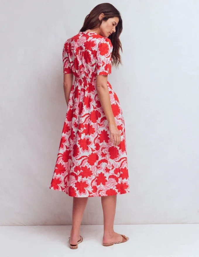 Ivy Linen Midi Dress Red Shadow Blossom Ivy Linen Midi Dress Red Shadow Blossom
