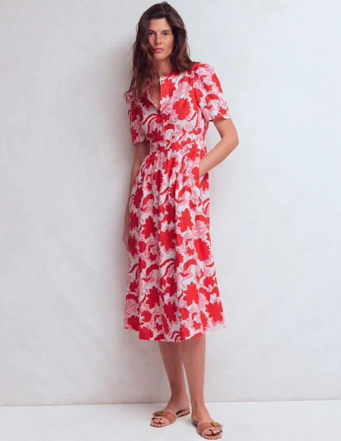Ivy Linen Midi Dress Red Shadow Blossom Ivy Linen Midi Dress Red Shadow Blossom