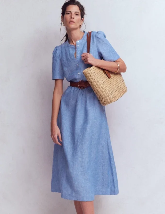 Ivy Linen Midi Dress Summer Blue Chambray Ivy Linen Midi Dress Summer Blue Chambray