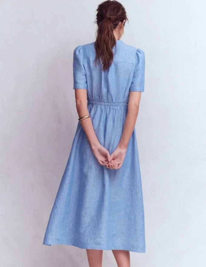 Ivy Linen Midi Dress Summer Blue Chambray Ivy Linen Midi Dress Summer Blue Chambray