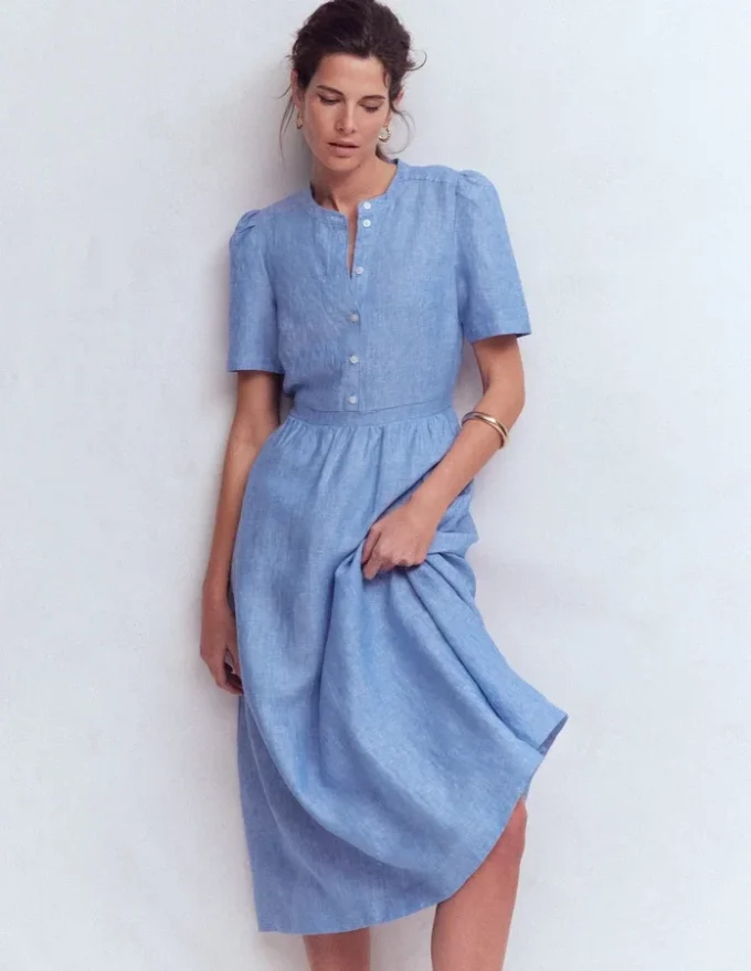 Ivy Linen Midi Dress Summer Blue Chambray Ivy Linen Midi Dress Summer Blue Chambray