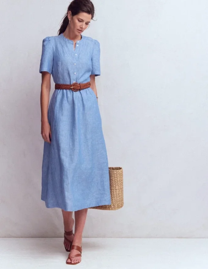 Ivy Linen Midi Dress Summer Blue Chambray Ivy Linen Midi Dress Summer Blue Chambray