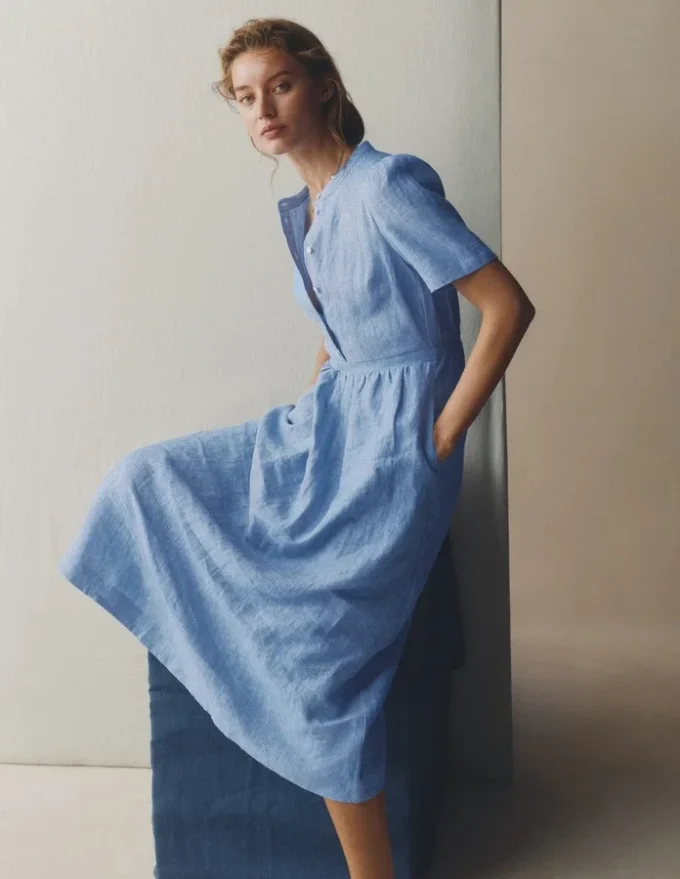Ivy Linen Midi Dress Summer Blue Chambray Ivy Linen Midi Dress Summer Blue Chambray
