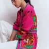 Jacquard Belted Cardigan Pink Yarrow Tigers Jacquard Belted Cardigan Pink Yarrow Tigers