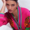 Jacquard Belted Cardigan Pink Yarrow Tigers Jacquard Belted Cardigan Pink Yarrow Tigers
