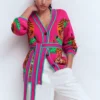 Jacquard Belted Cardigan Pink Yarrow Tigers Jacquard Belted Cardigan Pink Yarrow Tigers