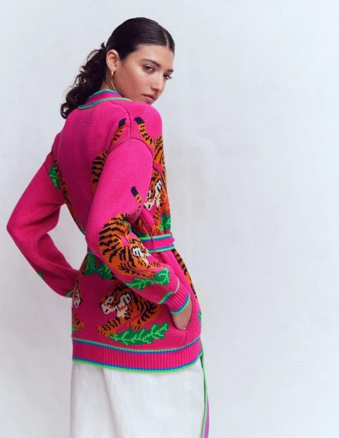 Jacquard Belted Cardigan Pink Yarrow Tigers Jacquard Belted Cardigan Pink Yarrow Tigers