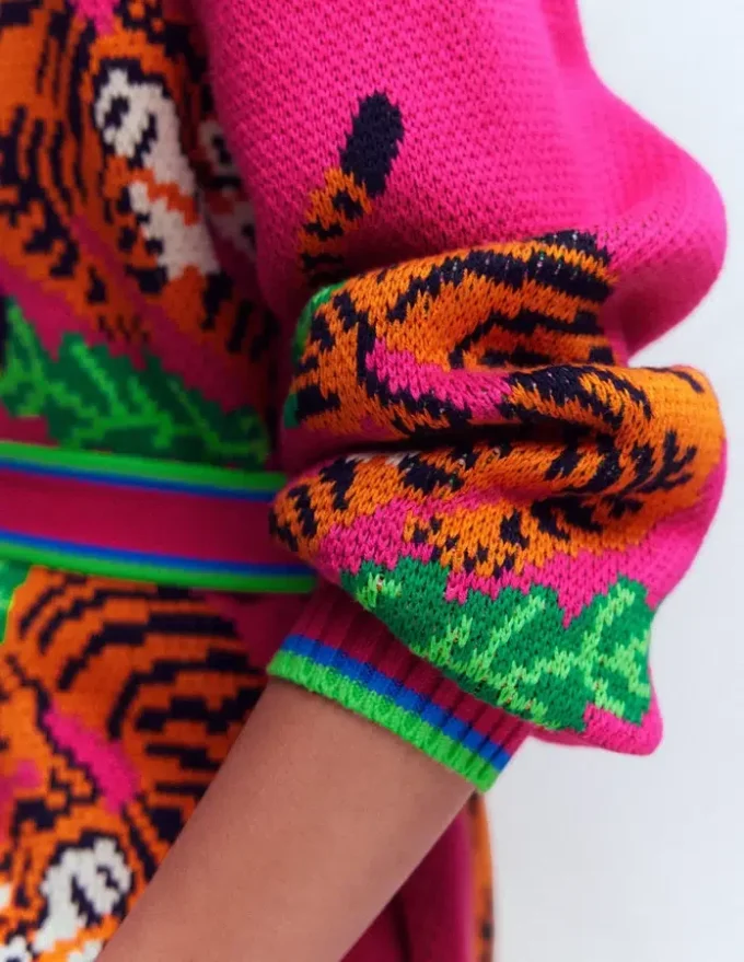 Jacquard Belted Cardigan Pink Yarrow Tigers Jacquard Belted Cardigan Pink Yarrow Tigers