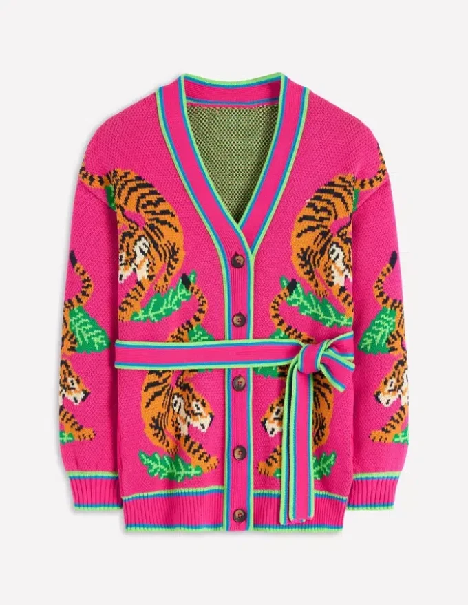 Jacquard Belted Cardigan Pink Yarrow Tigers Jacquard Belted Cardigan Pink Yarrow Tigers